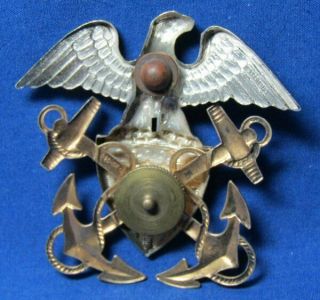Pre - WWII 1/20 10K Gold on Sterling Navy Naval Officer Hat Badge by Amcraft 2