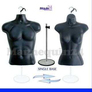 Male & Female Torso Body Mannequin Forms - Black,  2 - Hangers,  1 Metal Stand