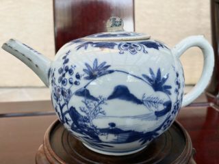 Antuque Chinese 18th C Blue And White Teapot