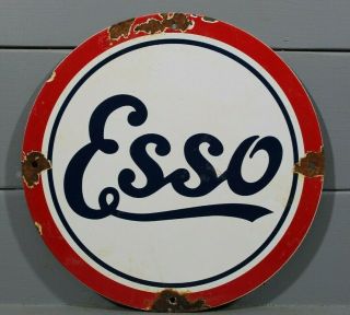 Vintage Style Esso Gasoline Porcelain Sign Gas Station Oil Metal Pump Plate Ad