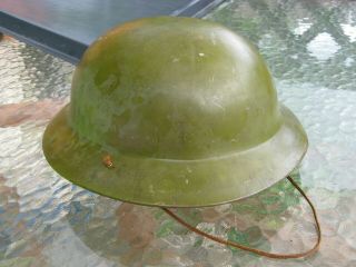 Vintage WWII era US or British kid ' s toy tin metal tommy doughboy helmet w/strap 2