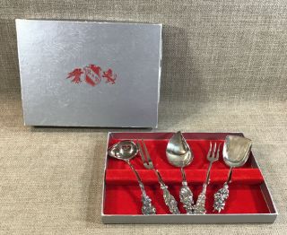Vintage Reed & Barton Harlequin 5 Pc Silver Plate Hostess Hors D’oeuvre Set