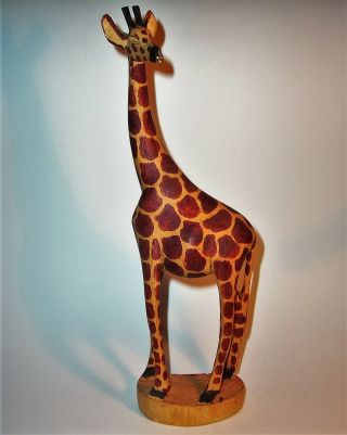Old Giraffe Hand Carved Wood Art Sculpture Statue Figurine Vintage Antique Vg