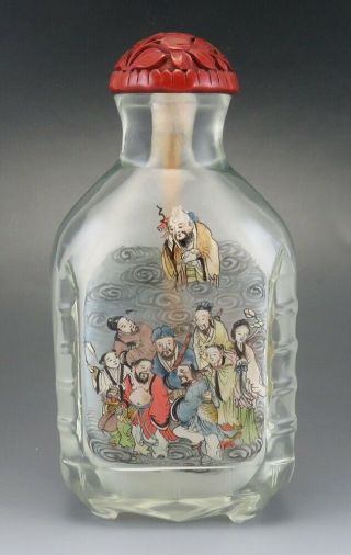 Late 1800s/early 1900s Chinese Hand Painted Snuff Bottle W Cinnabar Lid