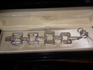 Vtg 925 Sterling Silver Baroque Pearl Linked Panel Bracelet 51.  85 Gr.