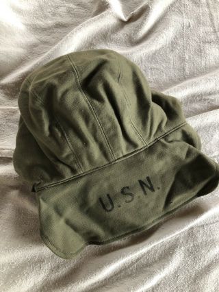 Ww2 Wwii Stenciled Usn U.  S.  Navy Foul Weather Deck Hat Size 7 1/2