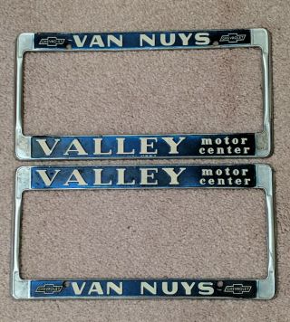 2 Vintage Van Nuys Valley Motor Center Chevrolet Dealer License Plate Frames Ca