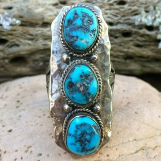 Large Vintage Native American Navajo Morenci Turquoise Sterling Ring Sz 9 Wow