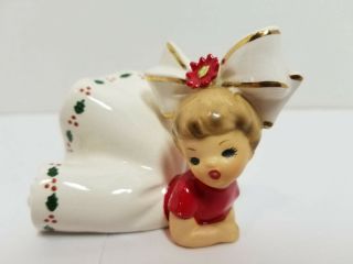 Vintage Inarco Big Bow Christmas Girl Figurine E - 1265 1963 Laying
