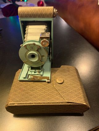 Vintage Kodak Petite Autographic Folding Camera Light Blue With Case - Exc Cond