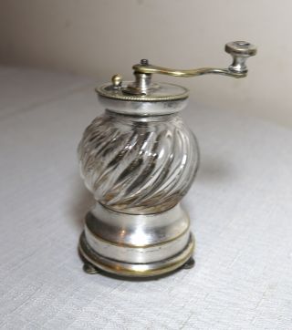 Antique 1800s Kirby Beard Co.  Silver Plated Brass Glass Pepper Grinder Victorian