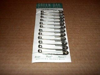 Us Army Medic Green Oak Safety Pin Card 12 Pins Rare Collectible
