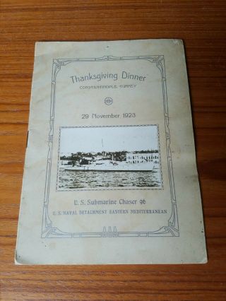 1923 Thanksgiving Dinner Menu U.  S.  Navy Submarine Chase 96 Constantinople Turkey