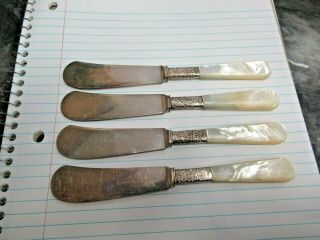 4 Antique 1834 J Russell Co Mop Mother Of Pearl Sterling Bolsters Butter Knives