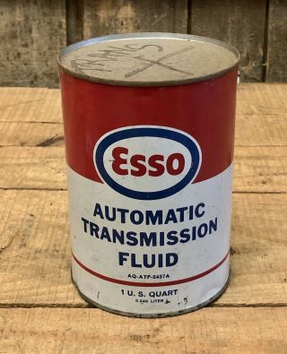 Vintage ESSO Automatic Transmission Fluid Humble Oil Quart Tin Can Gas Station 2