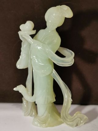 Large Chinese Jade Stone Carved Woman Lady Guanyin Figurine Statue 2