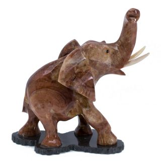 Unique Hand Carved Red Marble Stone Elephant Figurine Carving 5.  75 