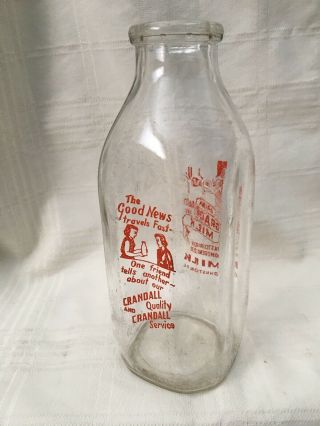 Vintage Quart Milk Bottle Crandall’s Dairy Johnston Rhode Island