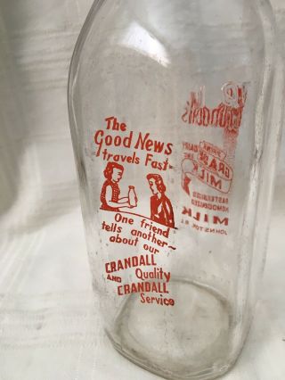 Vintage Quart Milk Bottle Crandall’s Dairy Johnston Rhode Island 2