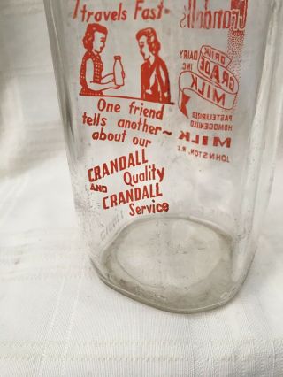 Vintage Quart Milk Bottle Crandall’s Dairy Johnston Rhode Island 3