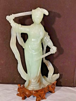 Large Chinese Jade Stone Carved Woman Lady Guanyin Figurine Statue