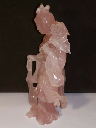 Antique Carved Chinese Natural Rose Quartz Kwan Yin Figurine Sculpture 2