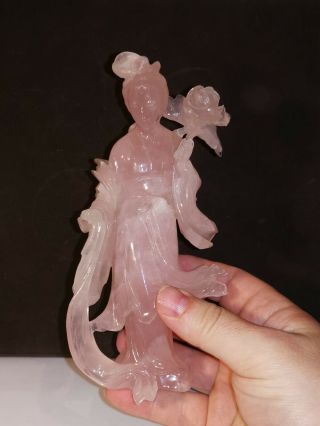 Antique Carved Chinese Natural Rose Quartz Kwan Yin Figurine Sculpture 3