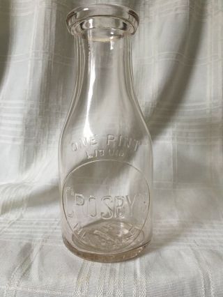 Vintage Pint Milk Bottle Crosby’s Dairy Hinsdale York 1942