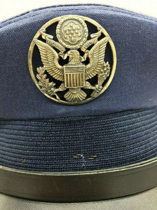 VINTAGE WWII MILITARY USA AIR FORCE NAVY BLUE OFFICER VISOR CAP HAT 7 BANCROFT 2