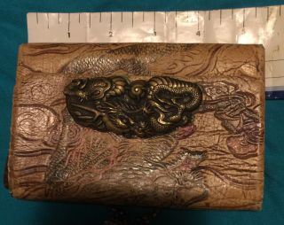 Antique Japanese Tooled Leather Sagemono W/netsuke Tobacco Pouch/purse Dragon