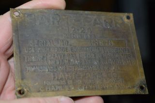 Antique Hart Parr Tractor Model 12 24 Serial Brass Plaque Sign Plate