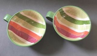 2 Starbucks 2008 Coffee Tea Mug / Cereal Soup Cup Color Striped Green W/tag