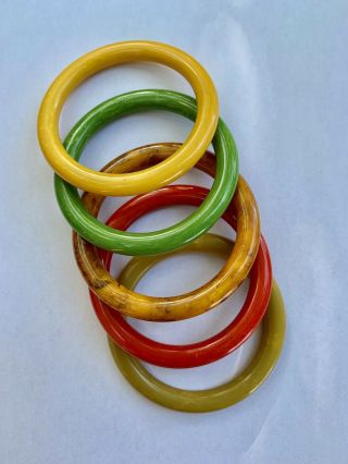Set Of 5 Multi Color Bakelite Rounded Edge Bangle Bracelets