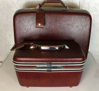 Set Of 2 Vintage Samsonite Silhouette Wineberry Carry On And Train Makeup Case