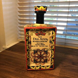 Dos Artes Reserva Especial Tequila,  Hand Crafted & Painted Ceramic Empty Bottle