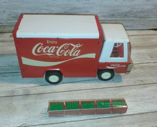 Vintage Buddy L Red/white Coca Cola Delivery Truck 1970`s W/crates
