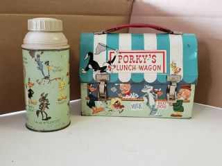 Vintage 1959 Warner Bros Porkys Lunch Wagon Dome Lunchbox & Thermos,  Road Runner
