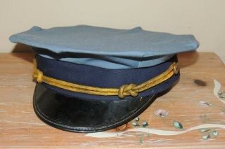 L@@K VINTAGE MILITARY USA POLICE MARINES NAVY BLUE OFFICER VISOR CAP HAT 7 1/8 2