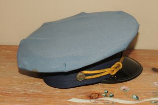L@@K VINTAGE MILITARY USA POLICE MARINES NAVY BLUE OFFICER VISOR CAP HAT 7 1/8 3