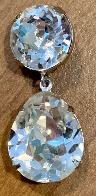 Vintage Eisenberg Clear Crystal Teardrop & Round Necklace Pendant W/original Box