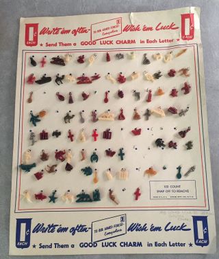 Vtg 1943 Wwii Dime Store Card Of Good Luck Charms To Be Mailed To Soldier - 1 Cent