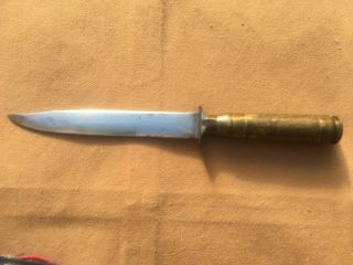 WW2 Trench Art Dagger Fighting Knife English Coin & 1944 Dated Casing 2