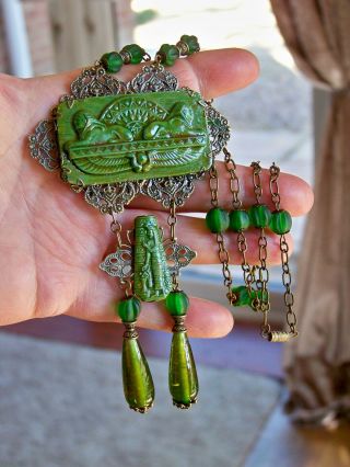 Vintage Czech Art Deco Egyptian Revival Isis Scarab Beetle Max Neiger Necklace