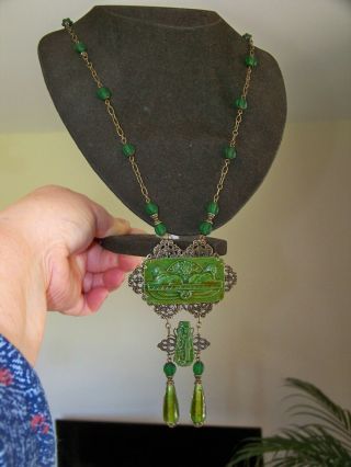 VINTAGE CZECH ART DECO EGYPTIAN REVIVAL ISIS SCARAB BEETLE MAX NEIGER NECKLACE 3