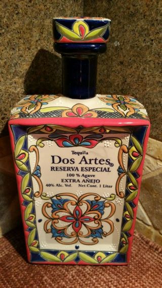 Dos Artes Reserva Especial Extra Añejo Tequila Hand Crafted Painted Empty Bottle