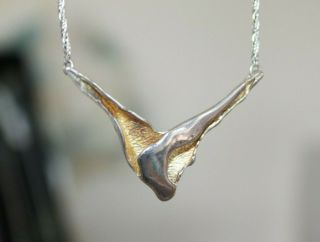 Vintage Sterling Silver & Gold Wash Brutalist Pendant Chain Necklace Signed Bb