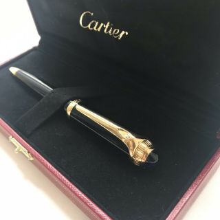 Cartier Roadster Black Gold Plated Ball Point Pen Blue Cabochon