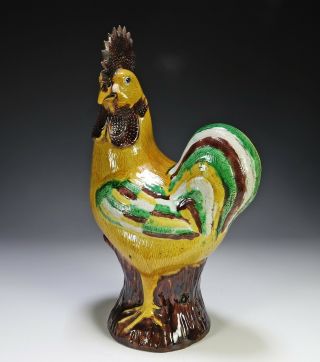Large Antique Chinese Glazed Porcelain Statue Of Standing Cockerel
