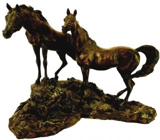 Intruder Statue By Lanford Monroe,  Franklin Gallery - 1984.  2 Horse Bronze Statue.