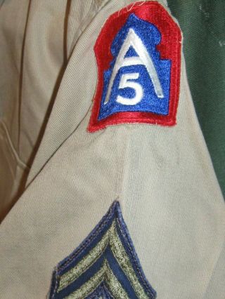US WWII ARMY 5th Army Khaki LS Enlisted Shirt - 15 X 32,  Cpl 3
